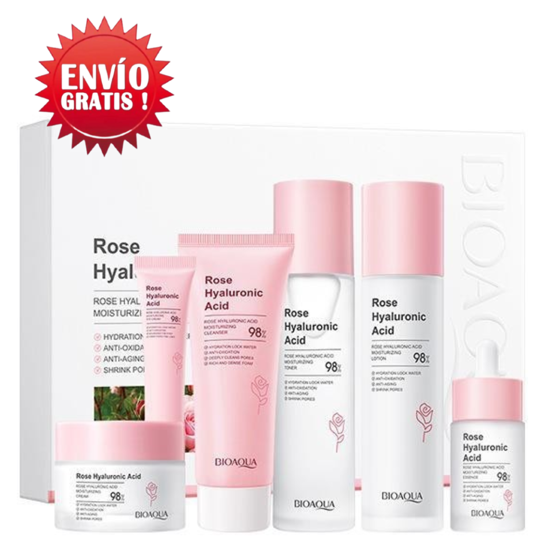 Kit De Lujo  Facial Antiedad Ultra Hidratante de Rosas Y Ácido Hialurónico  Bioaqua
